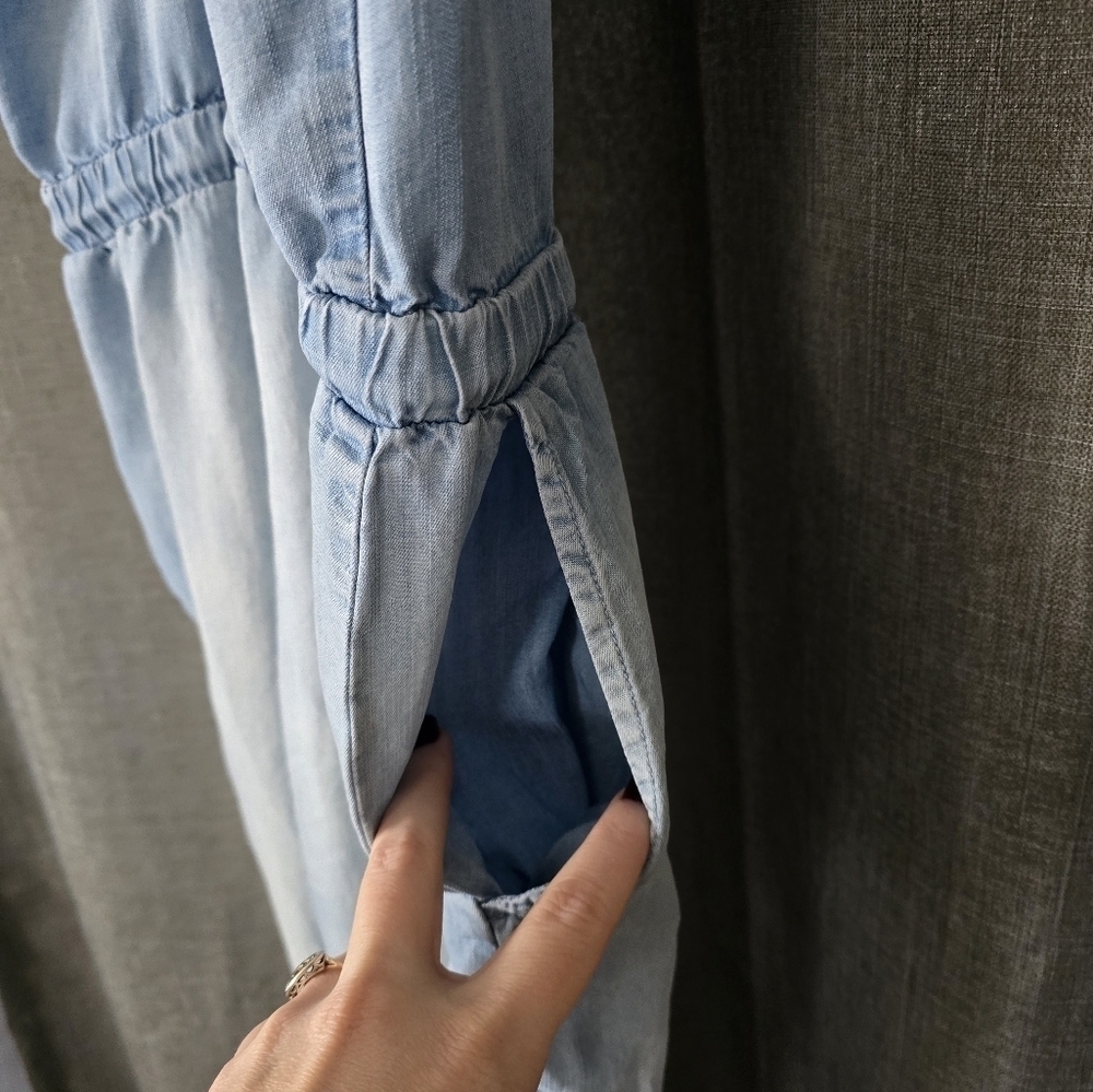 Cloth & Stone Denim Chambray Sleeveless Jumpsuit Size S Tie Waist Button Front - Picture 4 of 7
